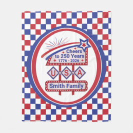 Personalized USA 250–Patriotic Retro Marquee Fleecedecke