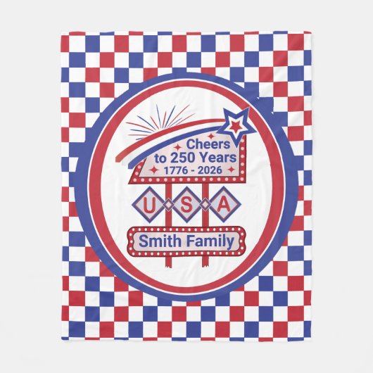 Personalized USA 250–Patriotic Retro Marquee Fleecedecke (Vorderseite)