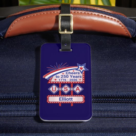 Personalized USA 250–Patriotic Retro Marquee Gepäckanhänger (Vorderseite Insitu 2)