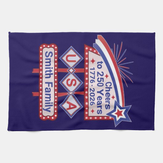 Personalized USA 250–Patriotic Retro Marquee Geschirrtuch (Horizontal)