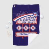 Personalized USA 250–Patriotic Retro Marquee Golfhandtuch (Insitu)