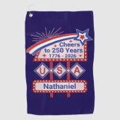Personalized USA 250–Patriotic Retro Marquee Golfhandtuch (Vorderseite)