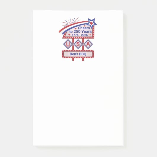 Personalized USA 250–Patriotic Retro Marquee Post-it Klebezettel (Vorderseite)