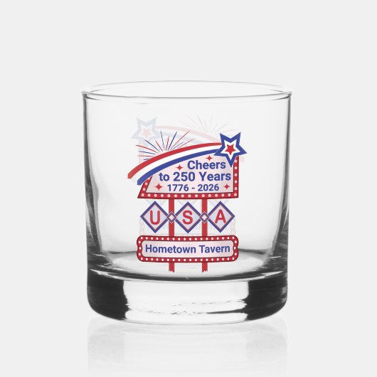 Personalized USA 250–Patriotic Retro Marquee Whiskyglas (Vorderseite)