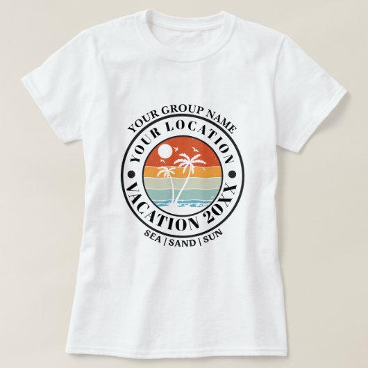 Personalized Vacation Palm Badge, Group Vacation T-Shirt (Design vorne)