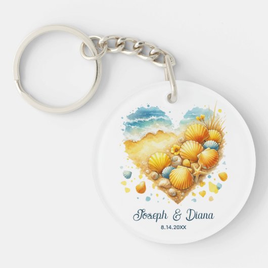 Personalized Valentine Anniversary Seashell Heart Schlüsselanhänger (Vorderseite)