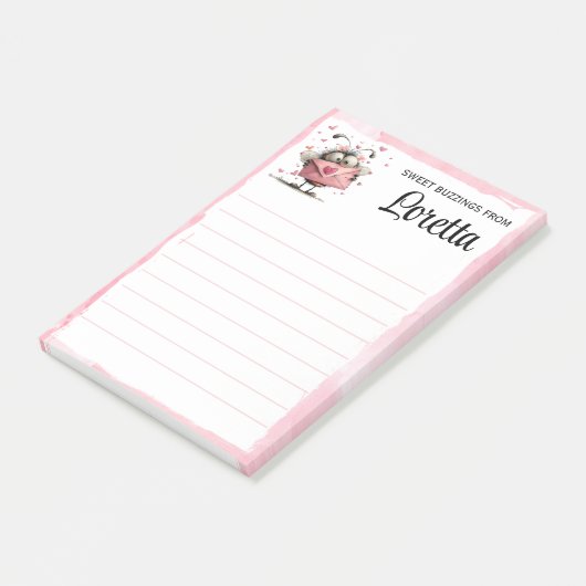 Personalized Valentine Bee Notepad Post-it Klebezettel (angewinkelt)