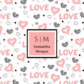 Personalized Valentine Blanket Pink Black Hearts  Fleecedecke