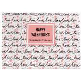 Personalized Valentine Gift Bag Pink Black Hearts Große Geschenktüte (Rückseite)