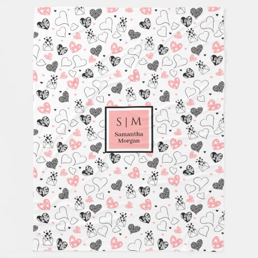 Personalized Valentine Gift Blanket Hand Drawn Tex Fleecedecke (Vorderseite)