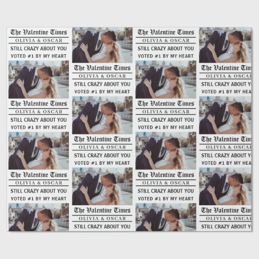 Personalized Valentine Newspaper Photo  Geschenkpapier (Flach)