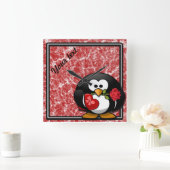 Personalized Valentine Penguin Wall Clock Quadratische Wanduhr (Zuhause)