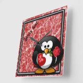 Personalized Valentine Penguin Wall Clock Quadratische Wanduhr (Winkel)
