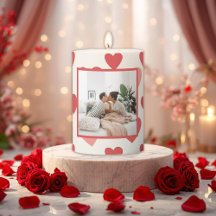 Personalized Valentine Photo Heart Pillar Candle