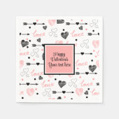 Personalized Valentine Pink Black Hearts Sketch  Serviette (Vorderseite)