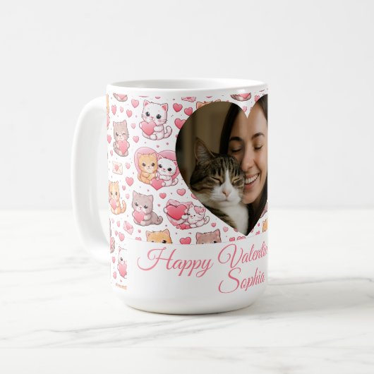 Personalized Valentine’s Day Cat Mug with Photo  Kaffeetasse (Vorderseite Links)