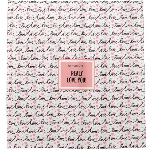 Personalized Valentine Shower Curtain Pink Black   Duschvorhang (Vorderseite)