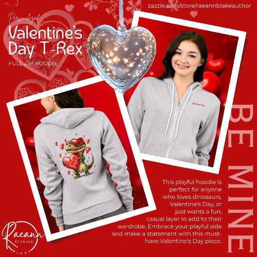 Personalized Valentine's Day T-Rex Full-Zip Hoodie