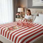 personalized valentines red striped bear fleecedecke