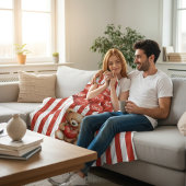 personalized valentines red striped bear fleecedecke