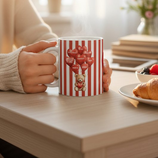 personalized valentines red striped bear  kaffeetasse