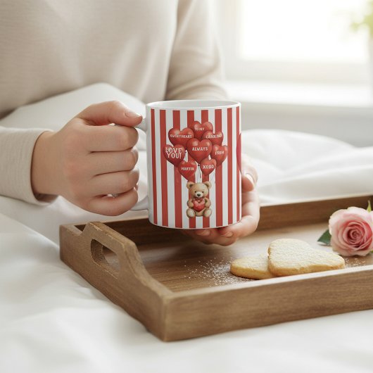 personalized valentines red striped bear  kaffeetasse