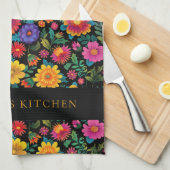 Personalized Vibrant Floral Pattern Dark Geschirrtuch (Viertel Falte)