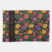 Personalized Vibrant Floral Pattern Dark Geschirrtuch (Horizontal)