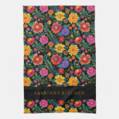 Personalized Vibrant Floral Pattern Dark Geschirrtuch (Vertikal)