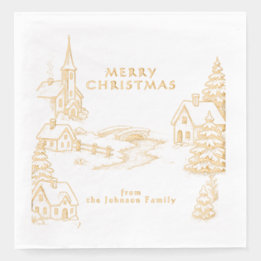 Personalized Village in Winter Christmas Gold Servietten Mit Folie