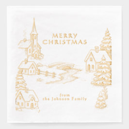 Personalized Village in Winter Christmas Gold Servietten Mit Folie