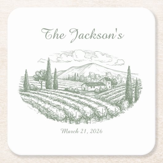 Personalized Vineyard Wedding Coasters Rechteckiger Pappuntersetzer (Vorderseite)
