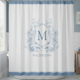 Personalized Vintage Blue Monogram Shower Curtain Duschvorhang