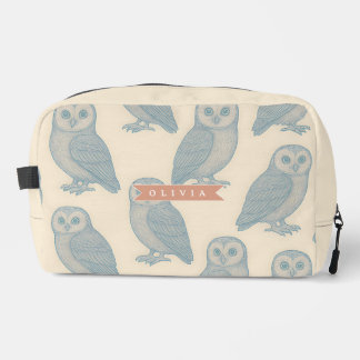 Personalized Vintage Blue Owl Woodland Cottagecore Waschbeutel