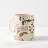 Personalized Vintage Blush Flower Zweifarbige Tasse (Vorderseite Links)