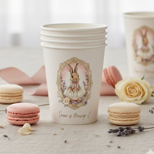 Personalized Vintage Bunny Birthday  Pappbecher