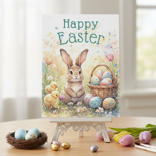 Personalized Vintage Bunny Chicks And Easter Eggs Postkarte