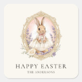 Personalized Vintage Easter Bunny Custom Quadratischer Aufkleber (Vorderseite)