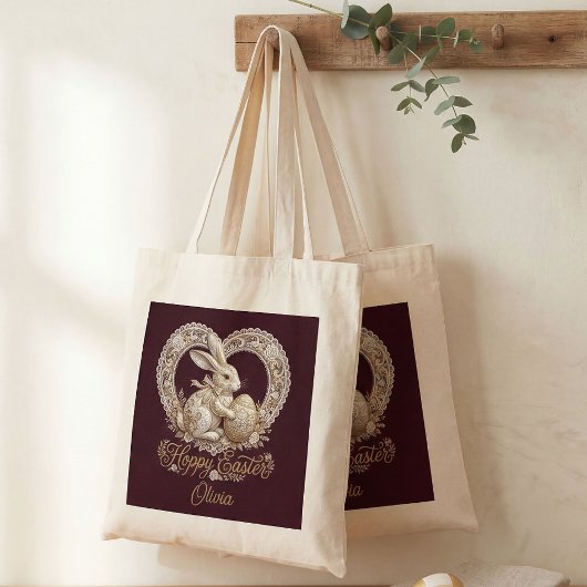 Personalized Vintage Easter Bunny Tote Bag Tragetasche
