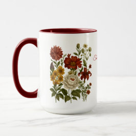 Personalized Vintage Floral Mug, Custom Name Gift Tasse