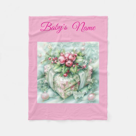 Personalized Vintage Pink Christmas Baby Blanket – Fleecedecke (Vorderseite)