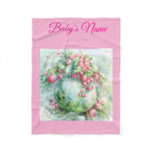 Personalized Vintage Pink Christmas Baby Blanket 