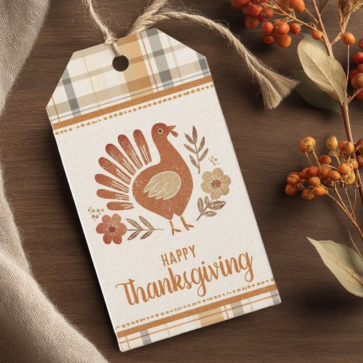 Personalized Vintage Plaid Thanksgiving Geschenkanhänger