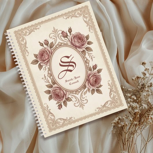 Personalized Vintage Rose Monogram Notebook Notizblock