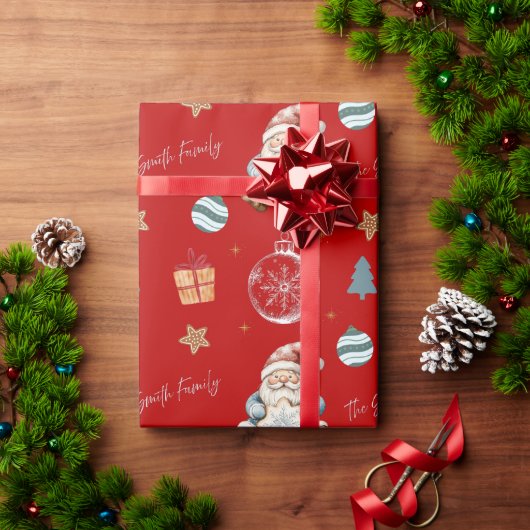 Personalized Vintage Santa Family Wrapping Paper Geschenkpapier (Feiertagsgeschenk)