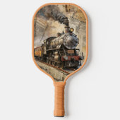 Personalized Vintage Steam Train Retro Travel Pickleball Schläger (Rückseite)
