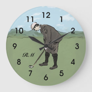 Personalized Vintage style golfer putting Große Wanduhr