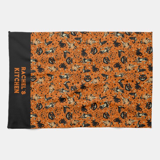 Personalized Vintage Style Halloween Geschirrtuch (Horizontal)