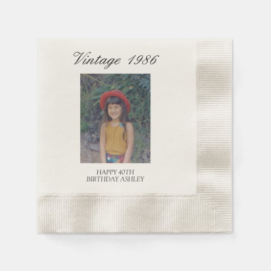 Personalized Vintage Year Retro Photo Birthday Serviette (Vorderseite)
