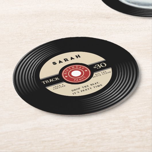Personalized Vinyl Record Birthday Paper Coasters Runder Pappuntersetzer (Angewinkelt)